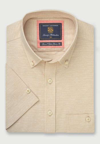 Regular Fit Cream Dobby Short Sleeve Linen Cotton Shirt