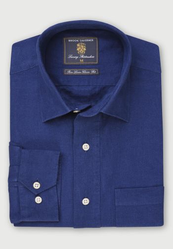 Regular Fit Cobalt Linen Popover Shirt