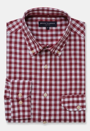 Tailored Fit Wine Gingham Cotton Shirt