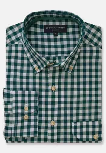 Tailored Fit Evergreen Gingham Cotton Shirt