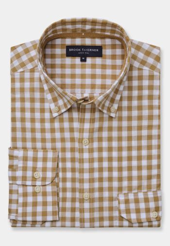 Tailored Fit Sand Gingham Cotton Shirt