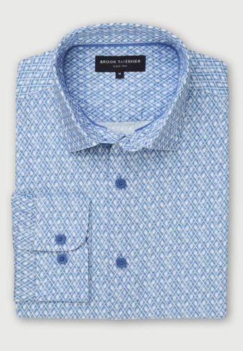 Tailored Fit Sky Blue Print Cotton Oxford Shirt