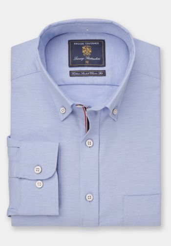 Regular and Tailored Fit Blue Stretch Cotton Oxford Shirt