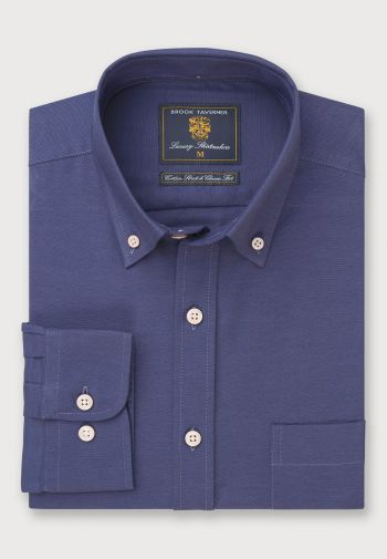 Regular and Tailored Fit Dark Blue Stretch Cotton Oxford Shirt