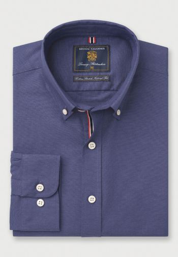 Tailored Fit Dark Blue Stretch Cotton Oxford Shirt