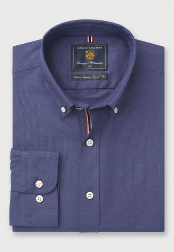 Regular and Tailored Fit Dark Blue Stretch Cotton Oxford Shirt
