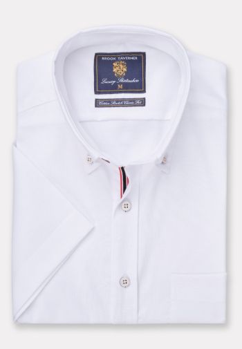 Regular Fit White Stretch Cotton Oxford Short Sleeve Shirt