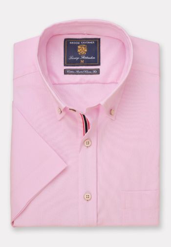 Regular Fit Pink Stretch Cotton Oxford Short Sleeve Shirt