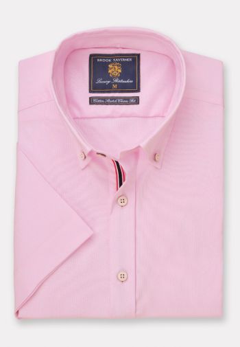 Tailored Fit Pink Stretch Cotton Oxford Short Sleeve Shirt