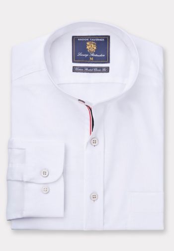 Regular and Tailored Fit White Stretch Cotton Oxford Grandad Collar Shirt
