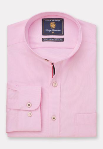 Regular Fit Pink Stretch Cotton Oxford Grandad Collar Shirt
