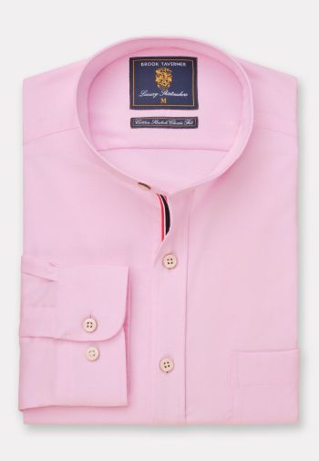 Regular and Tailored Fit Pink Stretch Cotton Oxford Grandad Collar Shirt
