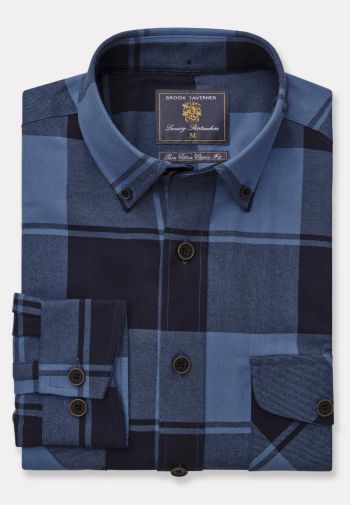 Regular Fit Navy and Blue Buffalo Check Cotton Shirt