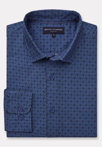 Regular Fit Blue Floral Print Cotton Shirt