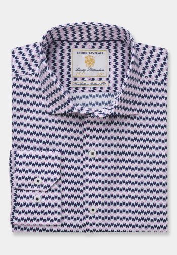 Tailored Fit Blue and Pink Pattern Cotton Shirt