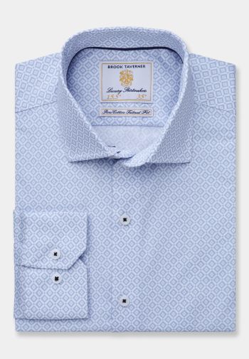 Tailored Fit Blue Diamond Print Cotton Shirt