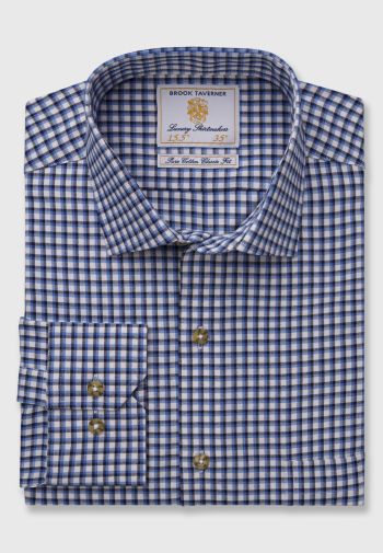Regular Fit Blue and Navy Tattersall Check Cotton Shirt