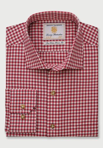 Regular Fit Red and Burgundy Tattersall Check Cotton Shirt