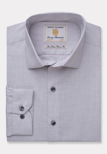 Tailored Fit Plain Grey Melange Shirt