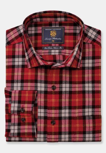 Regular Fit Red, Black and Gold Check Brushed Cotton Shirt