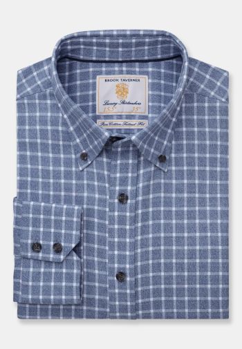 Tailored Fit Sky Blue Jaspe Check 35" Sleeve Cotton Shirt