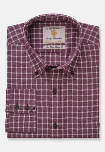 Tailored Fit Wine Jaspe Check 35" Sleeve Cotton Shirt