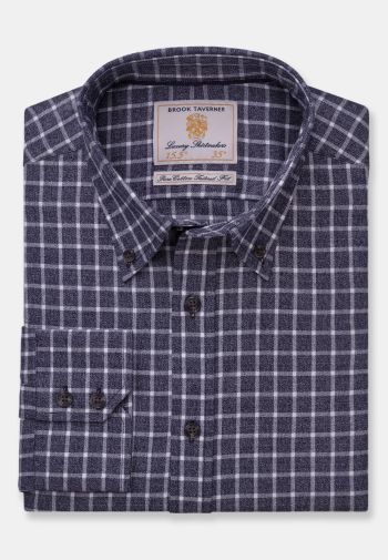 Tailored Fit Navy Jaspe Check 35" Sleeve Cotton Shirt