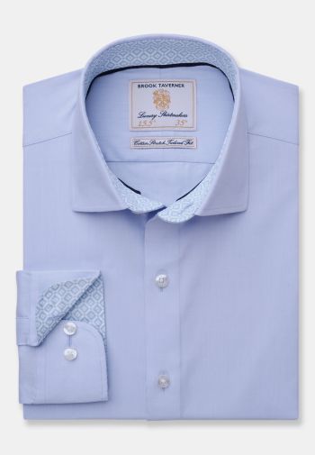 Tailored Fit Sky Blue Herringbone 35" sleeve Cotton Shirt