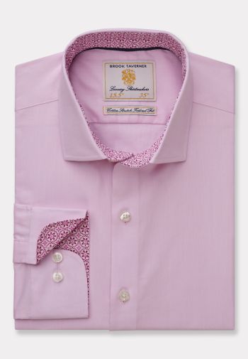 Tailored Fit Pink Herringbone 35" Sleeve Cotton Shirt