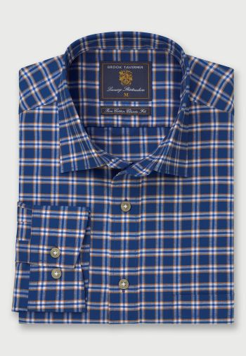 Regular and Tailored Fit Blue Check Cotton Oxford Shirt