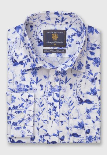 Regular and Tailored Fit Blue Print Linen Cotton Shirt