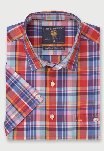 Regular Fit Rose Madras Check Short Sleeve Cotton Shirt