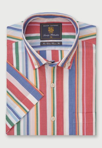 Regular Fit Short Sleeve Bold 'Caravan' Stripe Regular Fit Cotton Shirt