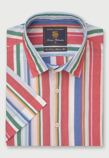 Tailored Fit Short Sleeve Bold 'Caravan' Stripe Cotton Shirt