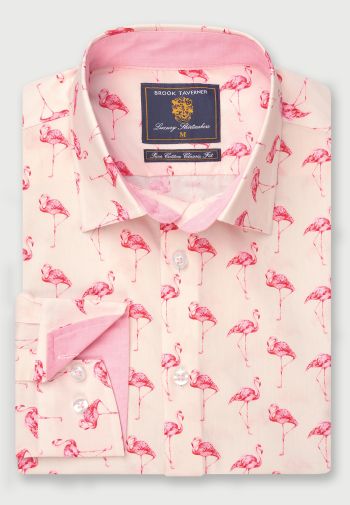 Regular Fit Flamingos Print Cotton Shirt