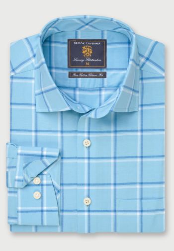 Regular Fit Aqua Check Cotton Oxford Shirt