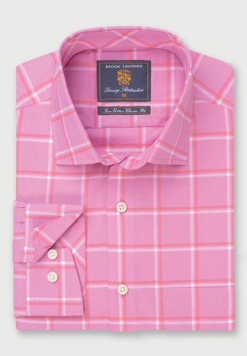 Pink with Rose and White Check 'Peached Finish' Cotton Oxford Shirt