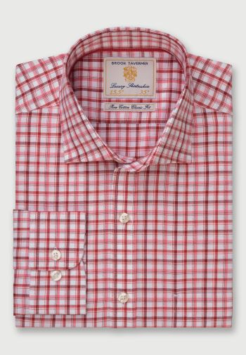 Regular Fit Red Tattersall Check 36.5" Sleeve Cotton Shirt
