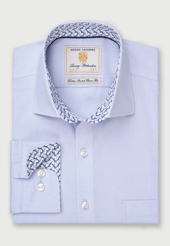 Tailored Fit Plain Sky Blue Business Casual Stretch Cotton Shirt