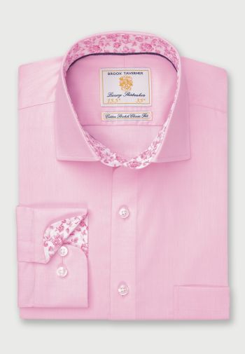Tailored Fit Plain Pink Business Casual Stretch Cotton Shirt