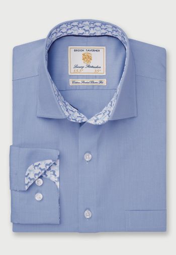 Tailored Fit Plain Blue Business Casual Stretch Cotton Shirt