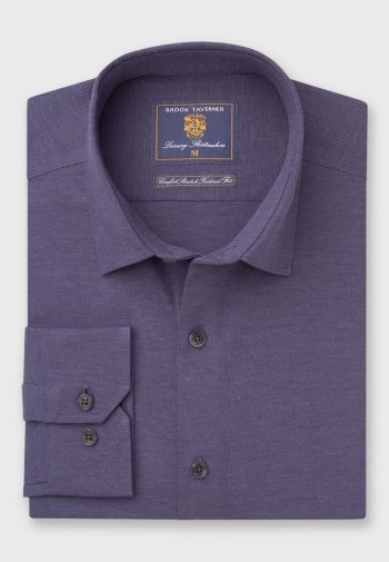 Tailored Fit Navy Knitted Cotton Shirt