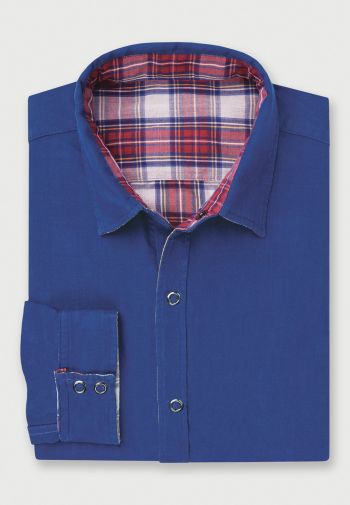 Plain Blue to Red Check Reversible Overshirt