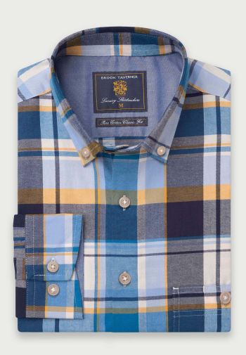 Tailored Fit Navy Check Cotton Twill 35." Sleeve Cotton Shirt