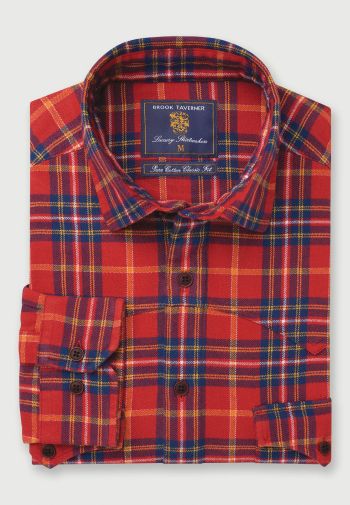 Red, Navy, Yellow and White Check Western Style Brushed Cotton Overshirt