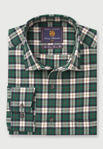 Regular Fit Forest Check Brushed Cotton 33.5" Sleeve Cotton Shirt