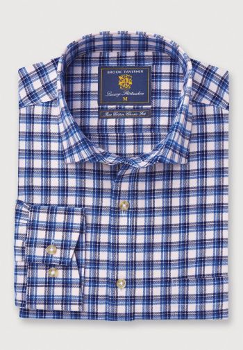 Regular Fit Blue and Navy Check 36.5" Sleeve Cotton Shirt