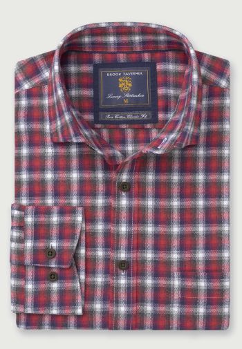 Regular Fit Red Check 35" Sleeve Cotton Shirt