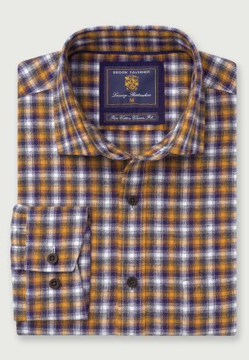Tailored Fit Mustard Check 36.5" Sleeve Cotton Shirt