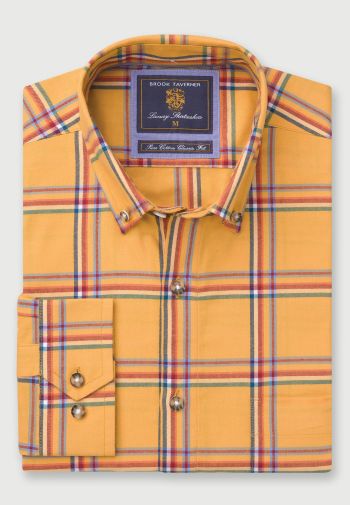 Tailored Fit Sunflower Overcheck Cotton Twill 33.5" Sleeve Cotton Shirt